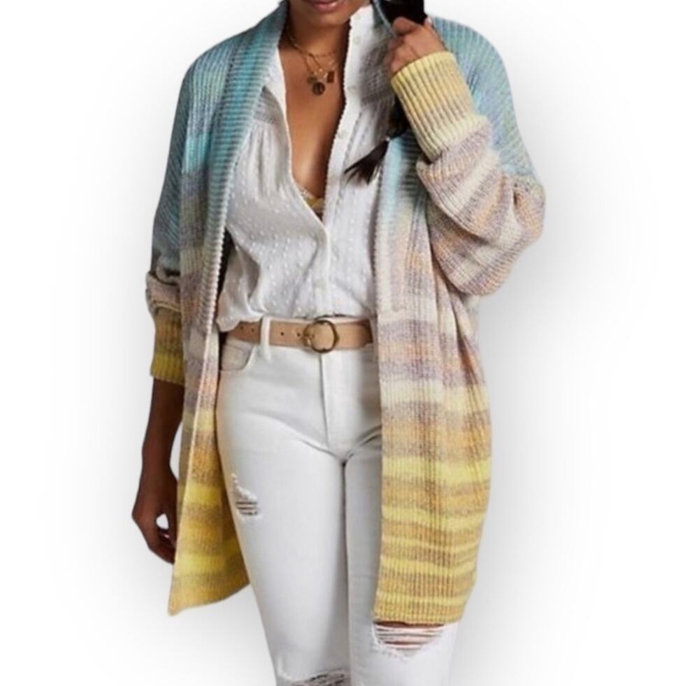 Anthropologie Pilcro Space-Dyed Cardigan Sweater Open Front Knitted Lg